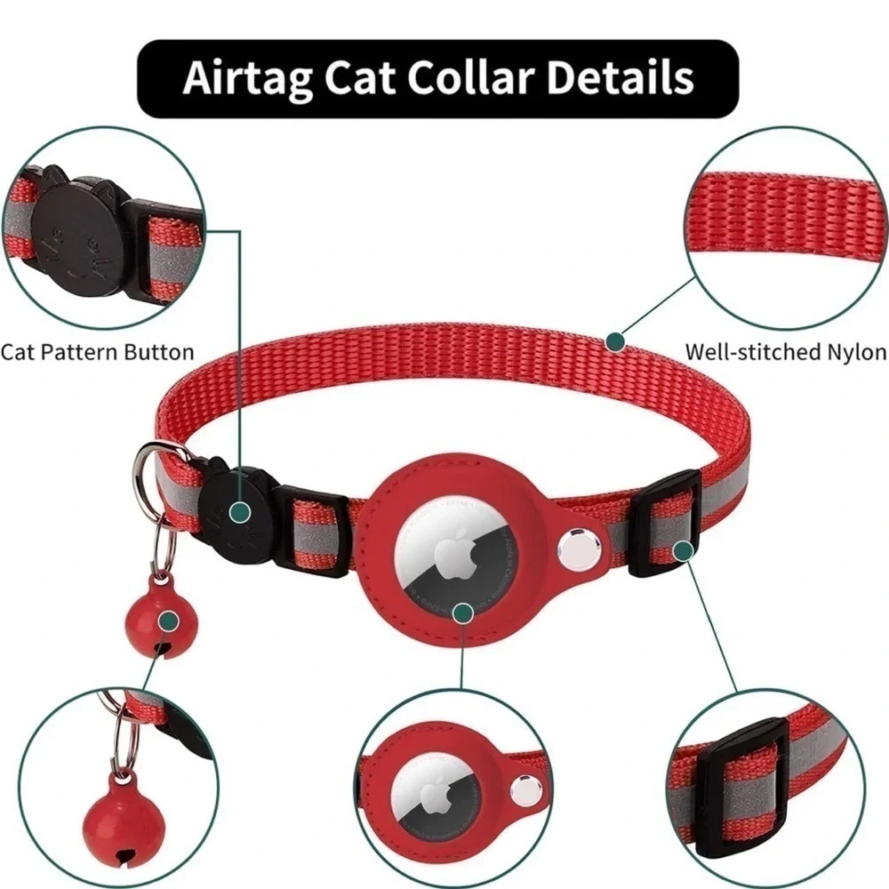Cat Collar w/Air Tag holder,safety release,reflective, optional bell. - Picture 4 of 12